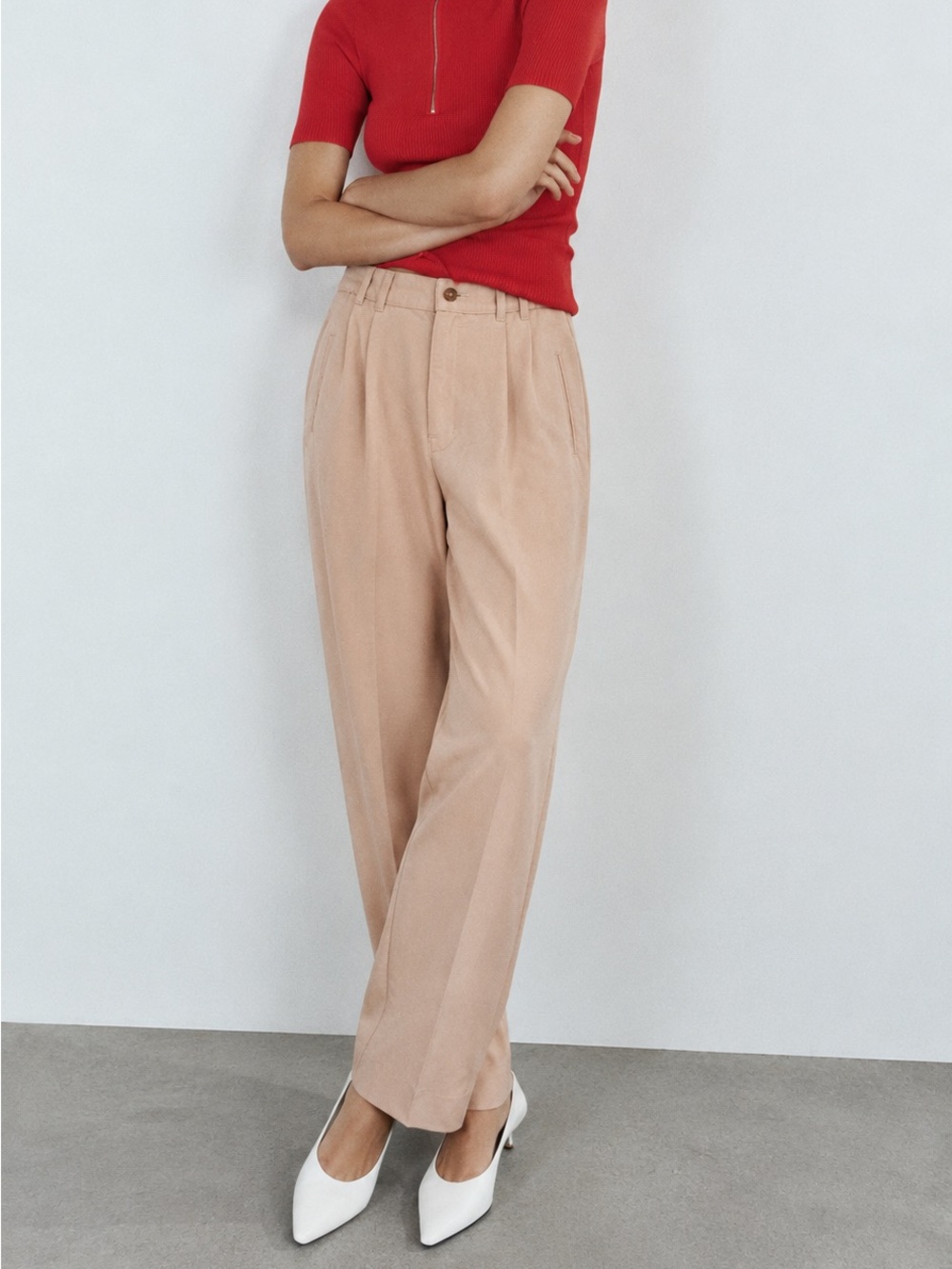 InWear Dusty Peach High-Waisted Pleated Trousers